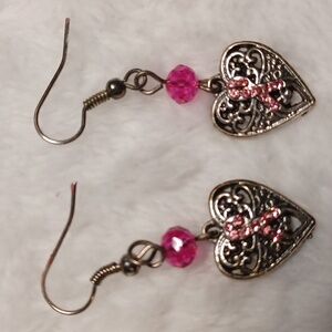 Earrings 🩷 silver pink breast cancer awareness ribbon